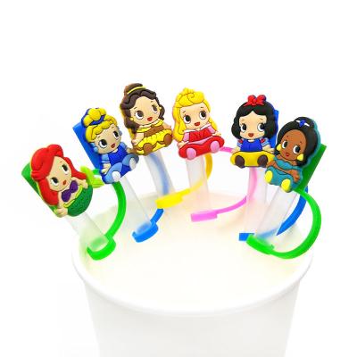 China Reusable Airtight PVC Straw Topper Cartoon Princess Straw Cover Contemporary Splash Proof Drinking Straw Tip Fitted Cup Accessories for sale