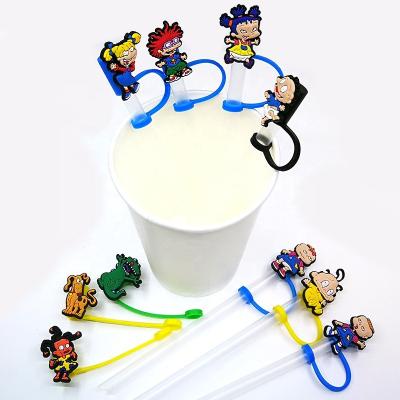 China New Contemporary Silicon Straw Toppers RUGRATS IN PARIS Dust Splash Proof Drinking Plugs Straw Cover Fitting Part Straw Charms Cup Accessories for sale