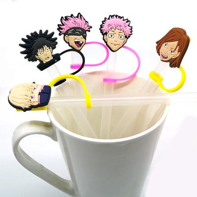 China Contemporary Splash Proof Silicone Straw Topper Jujutsu Kaisen Straw PVC Dust Cover Drinking Suit For 7mm-8mm Straw Tip Fit Coffee Cup for sale