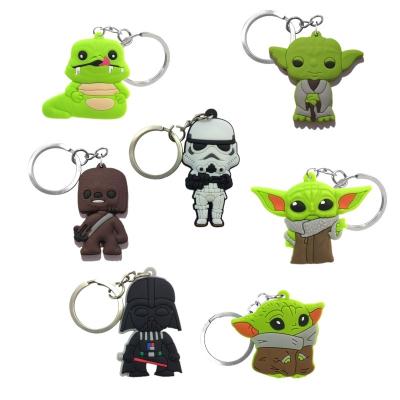 China Custom Wholesale PVC Rubber Key Chain Yoda Cartoon Figure Key Chain Fashion Movies Cute Character Key Holder Fit Men Keys Accessories for sale