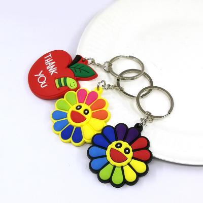 China Rubber 2D PVC Keychain plant series key ring flower Cactus carrot pineapple sunflower cartoon key holders fit kids schoolbag keys decor for sale