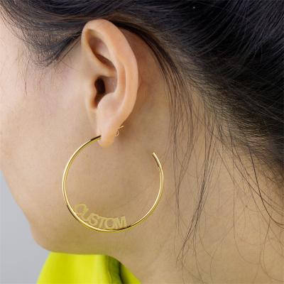 China Custom Hot-selling Fashion Amazon Jewelry Stainless Steel 18K Gold Plating Custom Around Bow Name Opening Earring for sale