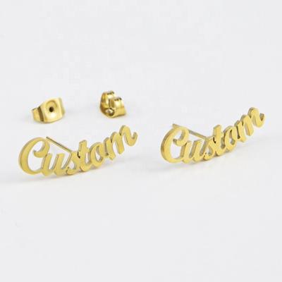 China Fashionable stainless steel 18k gold plating name border custom bow-shaped earrings for women's earrings sales for sale