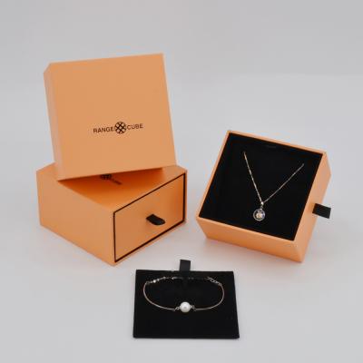 China Factory Price Bai Wo Luxury Handmade Custom Necklace Branded Logo Printed Velvet Paper Cardboard Drawer Gift Packaging Jewelry Box for sale