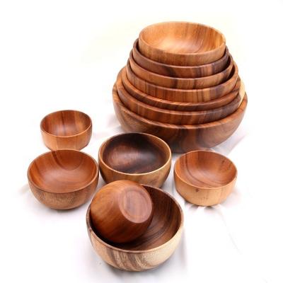 China Sustainable Salad Server Tableware Wooden Salad Serving Bowls Logo Cooking Acacia Wooden Bowl Custom Made for sale