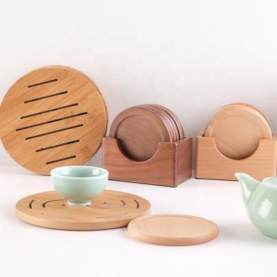 China Minimalist Creative Wooden Bamboo Cup Coasters Insulation Mat Tea Cup Coasters Wooden Tea Cups Mat for sale