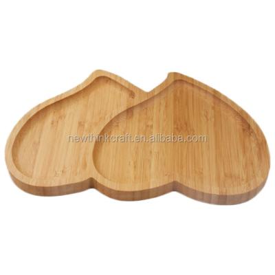 China Sustainable Natual Heart Shape Dish Bamboo Food Dishes Wooden Trays for sale