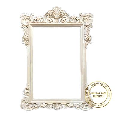 China Classic Antique Wood Carved Mirror Frames Classic Decorative Solid Wood Furniture Parts for sale