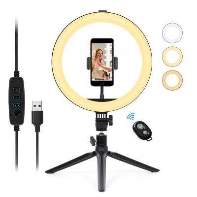 China ABS Dimmable LED Ring Light with Phone Holder Selfie Fill Light Desktop Tripod Tiktok YouTube Video 10 inch LED Ring Light for sale