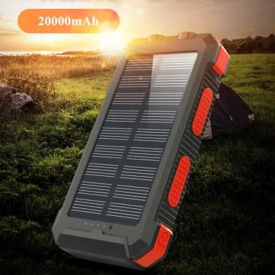 China SOS Led Solar Power Bank 20000mah Light Banks 20000mah Waterproof Solar Power Phone Charger 20000mah 2 USB Powerbank For Outdoor Compass Cargador for sale