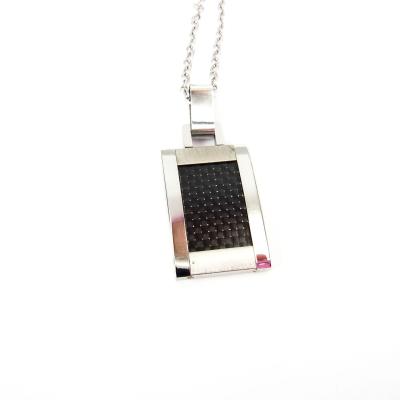 China Direct Wholesale Carbon Fiber High Quality Stainless Steel Square Jewelry Factory Supply Men's Pendant Necklace for sale