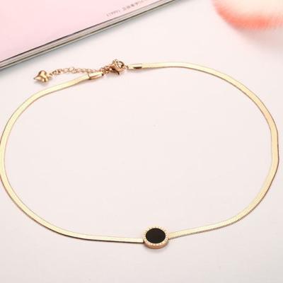 China Rose Gold Women Enamel Round 12mm Stainless Steel Flat Snake Chain Necklace Environmental Friendly Pendant Necklace for sale