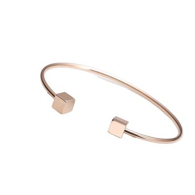 China TRENDY Simple Geometric Opening Titanium 18K Plated Steel Fashion Rose Gold Jewelry Stainless Steel Handmade Bracelet for sale