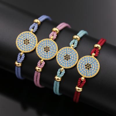 China CLASSIC Brass Crystal Hanging Beads Weave Fashion Adjustable Cuban Link Rope Bracelet for sale