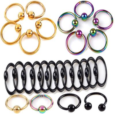 China Fashion Unique Custom 4 Color Titanium Steel Eyebrow Nose Ear Lip Piercing Ring for sale