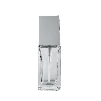 China Best Selling Empty 30ml Square Penetrator Essence Lotion Cosmetic Glass Sample Bottle for sale