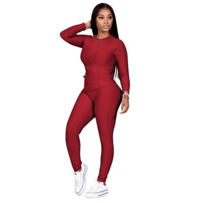 China Solid Color Women Bodycon Sports Suit Long Sleeve Antibacterial Casual Gym Two Piece Yoga Set Customization Equipments for sale