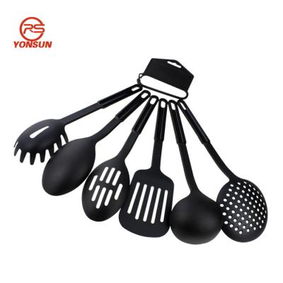 China 6 Piece Kitchenware Kitchen Stocked Nylon Utensil Set Black Heat Resistant Cooking Instruments Turner Soup Ladle Spoon Spaghetti Tools for sale