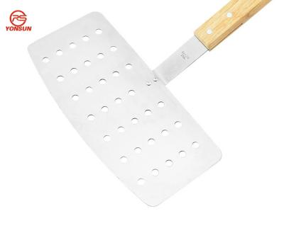 China Easily Cleaned Stainless Steel BBQ Grill Shovel Turner Steak Meat Teppanyaki Spatula Lifter With Wooden Handle BBQ Tools BBQ Accessories for sale