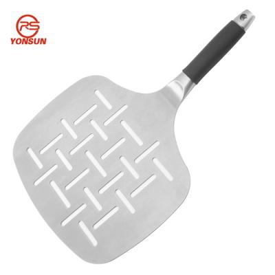 China 2023 Stainless Steel Pizza Cake Pastry Spatula Skin Shovel Transfer Tray Paddle With TPR Viable Notched Handle for sale