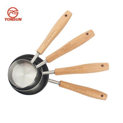 China Viable Premium 8pcs Stainless Steel Measuring Cups Set With Rubber Wooden Handle Tool Kit Amazon Cooking Measuring Tools for sale