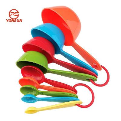 China New Viable 9 Pcs Colorful Plastic Measuring Measuring Cups Set Bakery Pastry Kitchen Powder Baking Tool Kit for sale