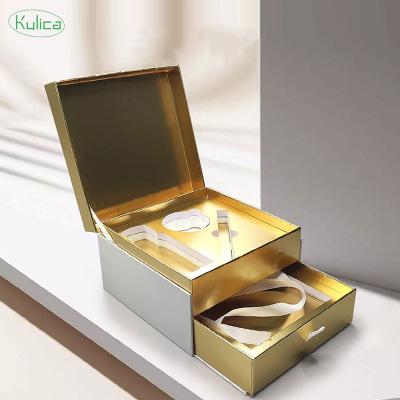 China Ribbon Reused Materials KULICA Flip Paper Box Jewelry Pink Sliding Cosmetic Lipstick Earring Bracelet Drawer Set Box for sale