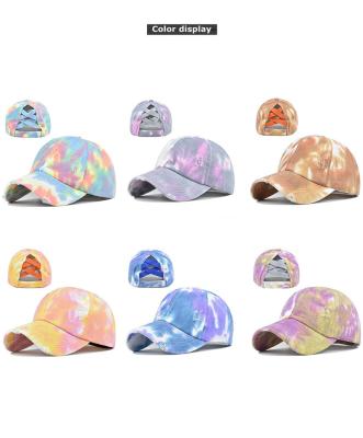 China JOINT Wholesale Tie Dye Woven Hat Ripped Hat Washed Distressed Baseball Caps for sale