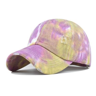 China JOINT Wholesale Tie Dye Woven Hat Ripped Hat Washed Distressed Baseball Caps for sale