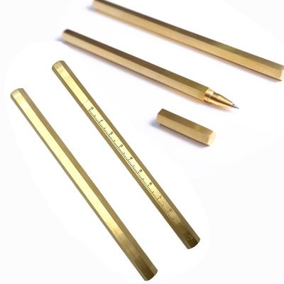 China Custom Creative Brass Pen Six Edge Pure Brass Brass Pen - Edge Scale Neutral Pen Spell Brass Pen for sale