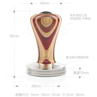 China Colorful Wooden Coffee Tamper Press Powder 304 Stainless Steel Viable Fat Base 51/53/57.5/58/58.5mm For Espresso Portafilter Bartender for sale