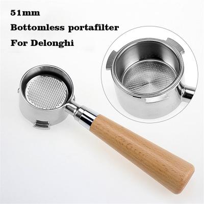 China Three Ear 51mm Workable Professional Stainless Steel Portafilter With Woodem Handle Filter Basket For Espresso Coffee Machine for sale