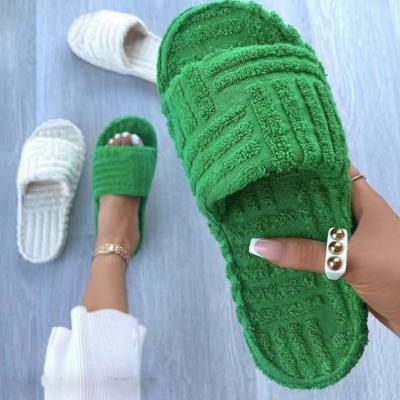 China Hot Selling Fashion Trend Fashion Fluffy Slippers Women Comfortable Indoor Floor Slips Flat Soft Furry Shoes Women for sale