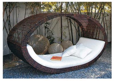 China Coffee Oval Style Outdoor Wicker Sunbeds Garden Furniture Weatherproof for sale