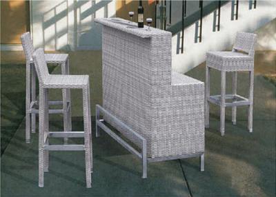 China White and Grey Rattan Bar Stools And Table for Coffee Shop , Beer Bar for sale