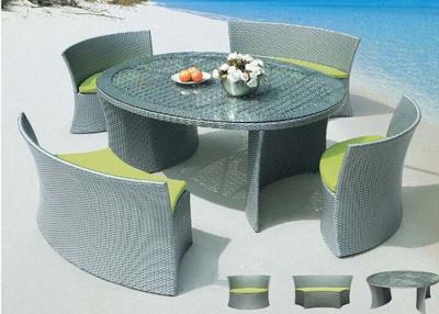 China Round Rattan Dining Set / 4 Seater Patio Furniture Set with Light Green Chair for sale