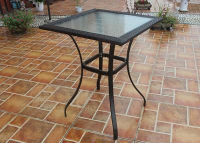 China Square Plastic Rattan Garden Table With Frosted Glass Top for Backyard for sale