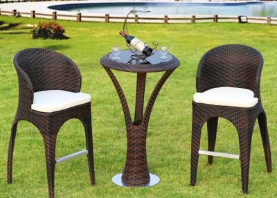 China 3 Piece Outdoor Bar Set Plastic Rattan Furniture in Dark Brown for sale