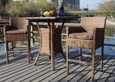 China Weatherproof 3 Piece Patio Furniture Rattan Bar Set With 2 Stools for sale