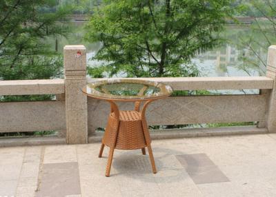 China WaterProof Yellow PE Rattan Garden Table With Glass Suction Cup for sale