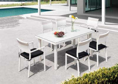 China Weatherproof Modern White PE Rattan Dining Set Outdoor , Lattice Design for sale