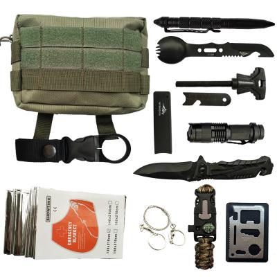 China Outdoor Survival 10 in 1 Compact Outdoor Camping Tactical Military Survival Kit Gear Supplier of First Aid SOS Rescue for sale