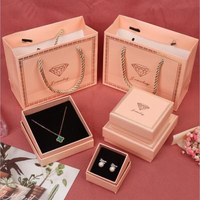 China Fashion Jewelry Box Pink Ring Stud Packing Paper Box Custom LOGO Jewelry Box For Your Lover Bracelet Necklace Lover for sale