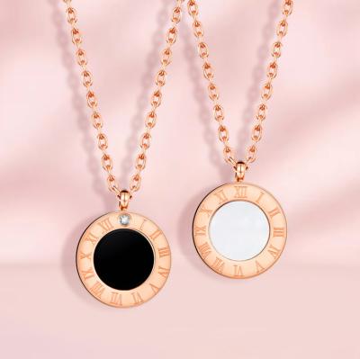 China Fashion Environmental Friendly Women's Stainless Steel Roman Numeral Engraved Pendant Necklace Rose Gold Plated Diamond Necklace for Women 2020 Trendy for sale