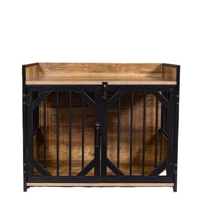 China Sustainable Dog Crate Furniture With Wooden Cushion With Double Doors Dog Furniture Dog Kennel Indoor End Table for sale