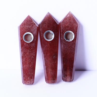 China Natural Crystal Tobacco Pipe Strawberry Quartz Crystal Wand Smoking Pipes For Gemstone Wholesale Healing Europe Hand Gifts for sale