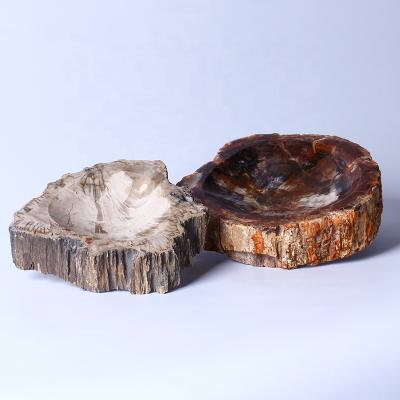 China Europe wholesale natural high quality hand made craft petrified bowl natural stone wooden healing bowl for home decoration for sale