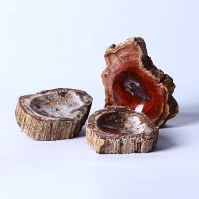 China Wholesale Feng Shui Folk Crafts Natural Gemstone Hand Carved Europe Healing Petrified Crystal Bowl For Wooden Decoration for sale