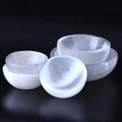 China Wholesale Natural High Quality Crystal Bowl Round Shape Selenite Handcrafted Bowl From Europe Craft Selenite For Home Decoration for sale