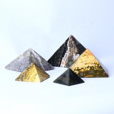 China Europe Wholesale Natural Quartz Folk Crafts Carving Crystal Healing Ocean Jasper Pyramid For Decoration for sale